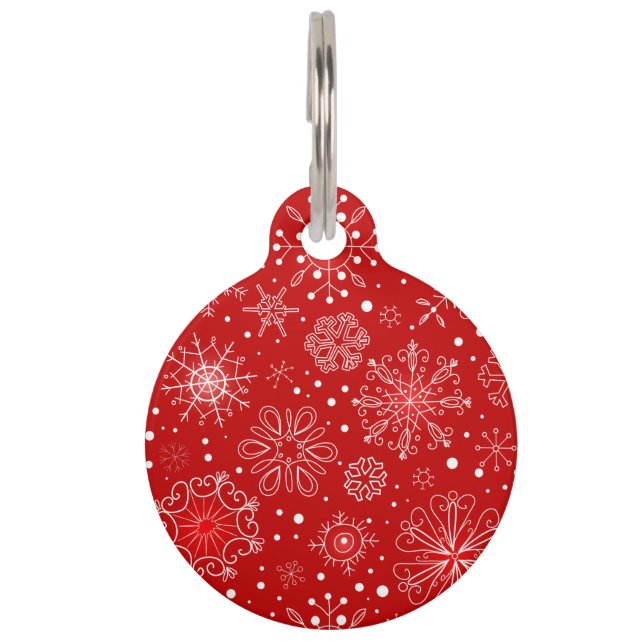 Snowflakes on Red Background Pet Tag (Back)