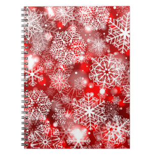 Snowflakes on red notebook