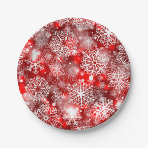 Snowflakes on red paper plate