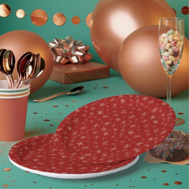 Snowflakes on Red Paper Plate (Multi)