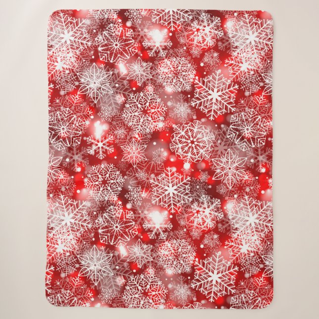 Snowflakes on red sherpa blanket (Front)