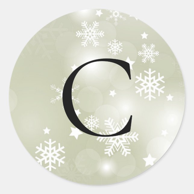Snowflakes on Sage Classic Sticker Envelope Seal (Front)