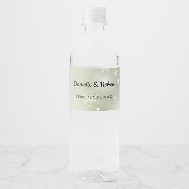 Snowflakes on Sage Water Bottle Labels (Front)