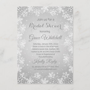 Snowflakes on silver grey Christmas Bridal SHower Invitation