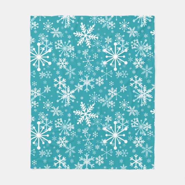Snowflakes on teal. Christmas, winter holiday Fleece Blanket (Front)
