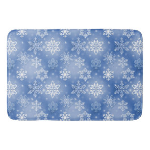Snowflakes On Winter Blue Bath Mat