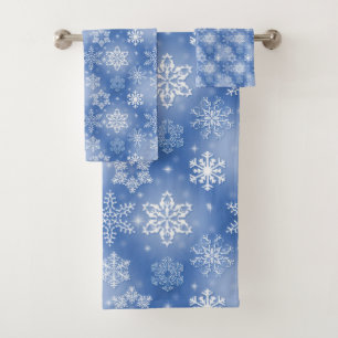 Snowflakes On Winter Blue Bath Towel Set