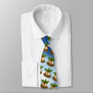 Snowflakes on Winter Sky and Christmas Bells Tie