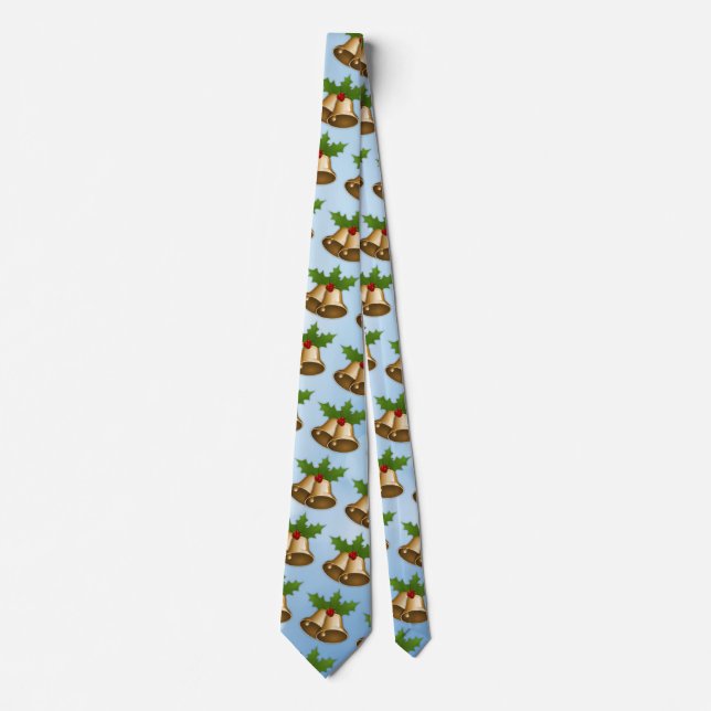 Snowflakes on Winter Sky and Christmas Bells Tie (Front)