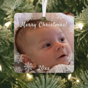 Snowflakes One Photo Christmas Personalized Metal Ornament