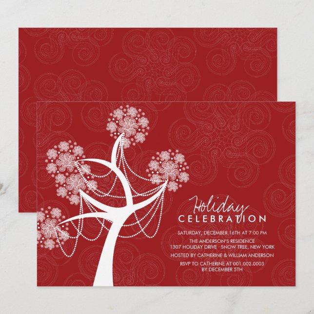 Snowflakes & Ornamental Tree Holiday Party Invite (Front/Back)