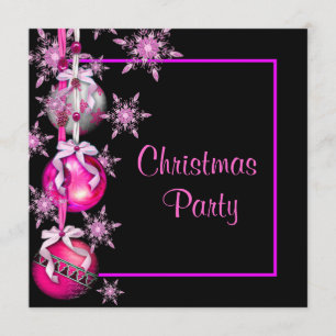 Snowflakes Ornaments Hot Pink Christmas Party Invitation
