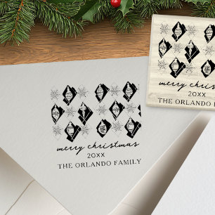 Snowflakes Ornaments Merry Christmas Script Rubber Stamp