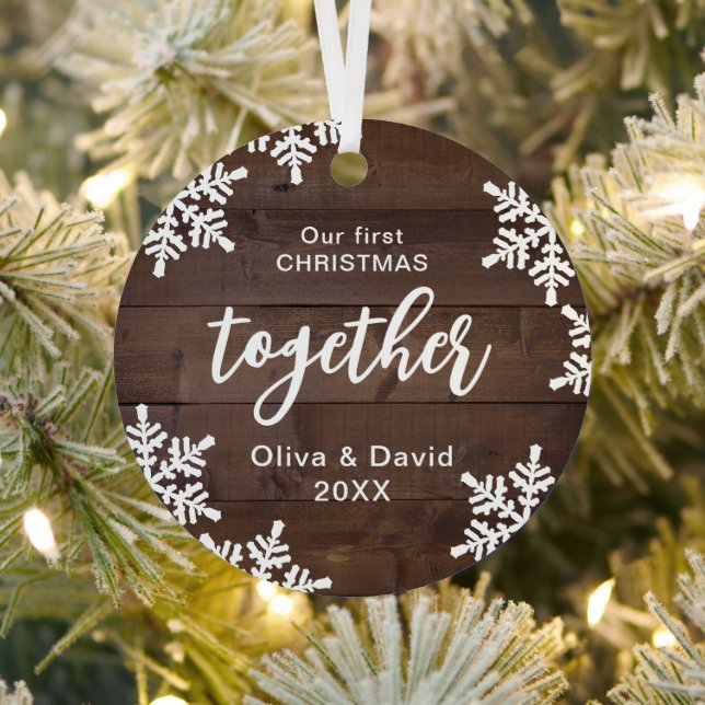Snowflakes Our First Christmas Together Script Metal Ornament (Insitu)