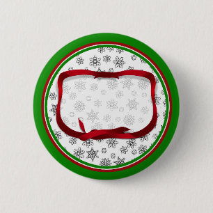 Snowflakes Outlined with Red Ribbon Tag 2 Inch Round Button