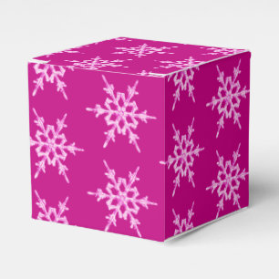 Snowflakes, pale pink crystals on magenta favor box