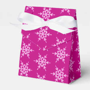 Snowflakes, pale pink crystals on magenta favor box