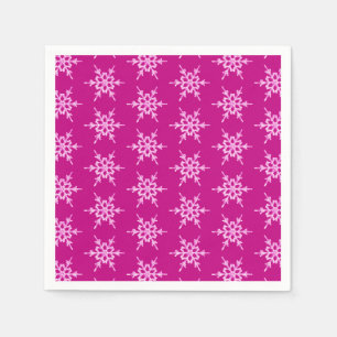 Snowflakes, pale pink crystals on magenta napkin