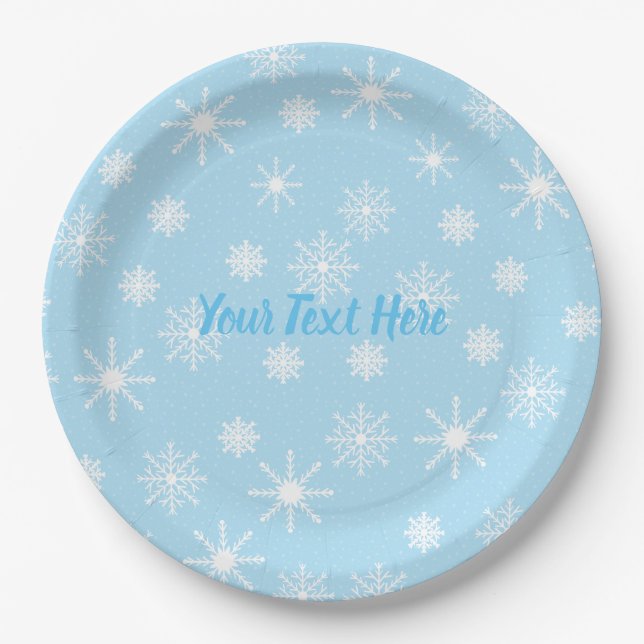 Snowflakes Party Paper Plates with Custom Text (Front)