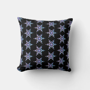 Snowflakes, pastel Iridescent crystal on black Throw Pillow