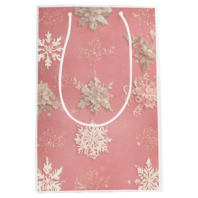 Snowflakes Pastel pink  Medium Gift Bag (Front)