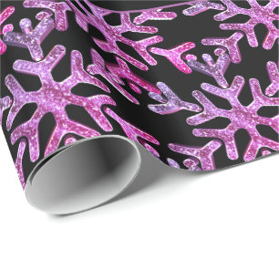 Snowflakes Pattern Black and Pink Christmas Wrapping Paper