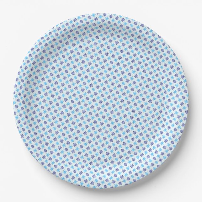 SNOWFLAKES PATTERN, BLUE PAPER PLATE (Front)