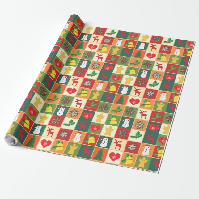 Snowflakes Pattern-Christmas Holiday Wrapping Paper (Unrolled)