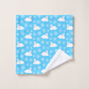 Snowflakes Pattern Cute Bunny Merry Christmas Wash Cloth