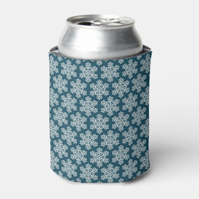 Snowflakes pattern design blue white can cooler (Can Front)