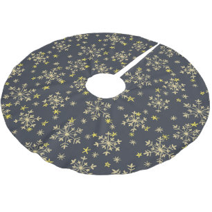 Snowflakes Pattern - Gold on Midnight Blue Brushed Polyester Tree Skirt
