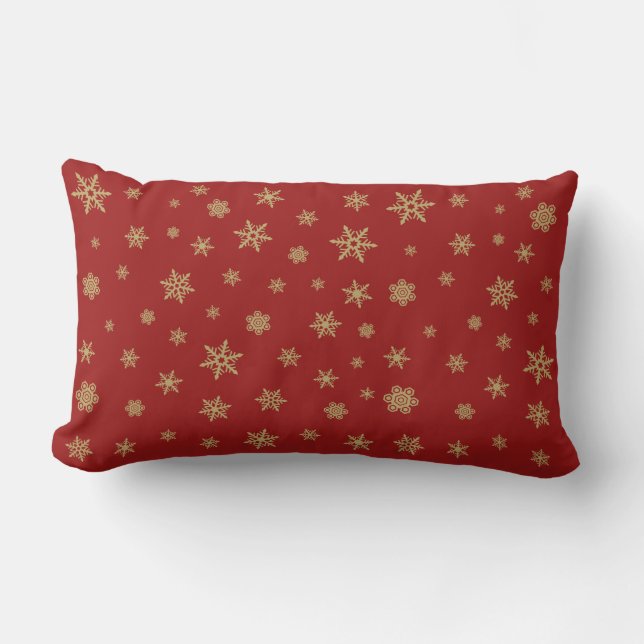 Snowflakes Pattern Gold on Red Lumbar Pillow (Front)