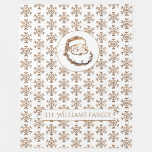 Snowflakes Pattern Gold Santa Claus Christmas Fleece Blanket