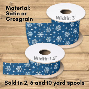 Snowflakes Pattern on Blue Satin Ribbon