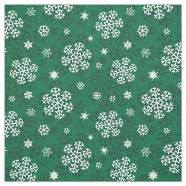 Snowflakes Pattern on Cadmium Green Fabric (Swatch)