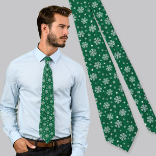 Snowflakes Pattern on Cadmium Green Neck Tie