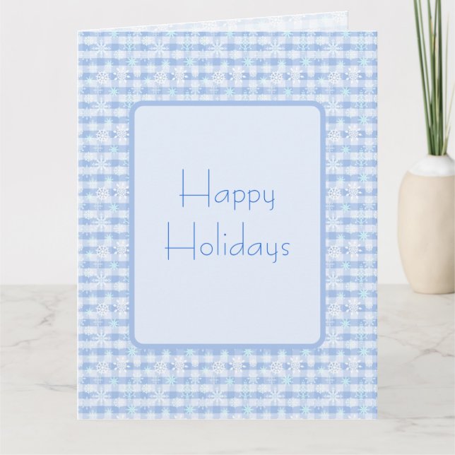 Snowflakes pattern on plaid blue background  card (Front)