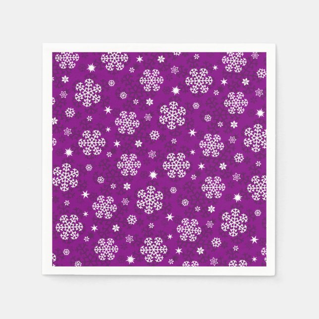 Snowflakes Pattern on Purple Napkins (Front)