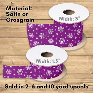 Snowflakes Pattern on Purple Satin Ribbon
