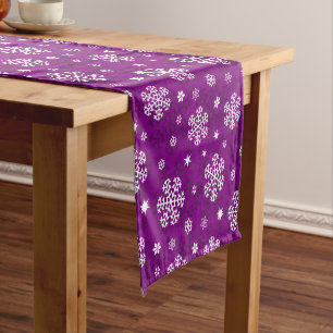 Snowflakes Pattern on Purple Short Table Runner