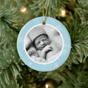 Snowflakes Pattern Photo Christmas Ceramic Ornament