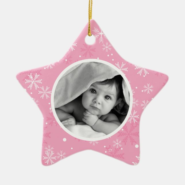 Snowflakes Pattern Photo Christmas Ceramic Ornament (Front)