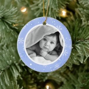 Snowflakes Pattern Photo Christmas Ceramic Ornament