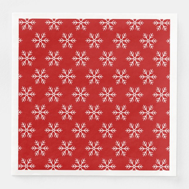 Snowflakes Pattern Red Christmas Napkin (Front)