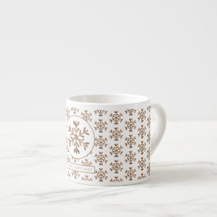 Snowflakes Pattern White and Gold Christmas Espresso Cup