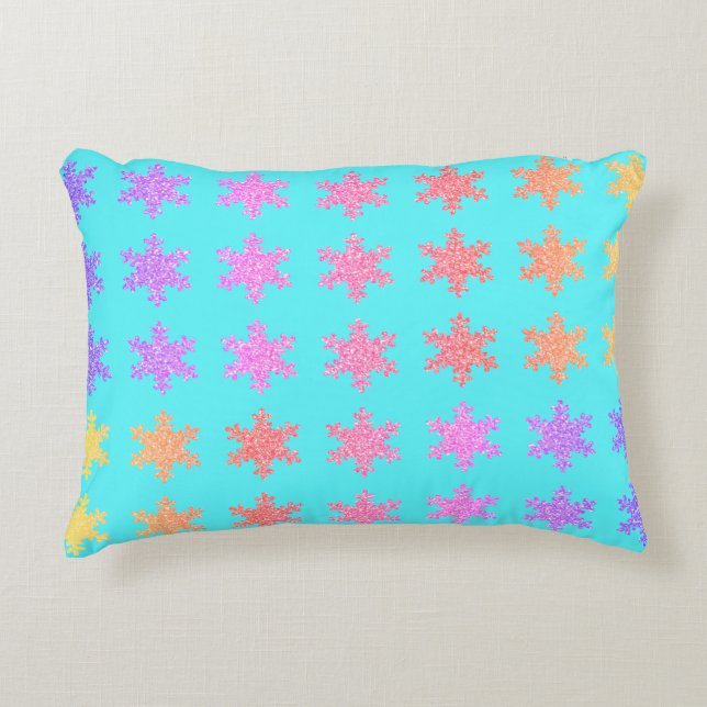 Snowflakes Patterns Glittery Gold Turquoise Blue  Accent Pillow (Front)