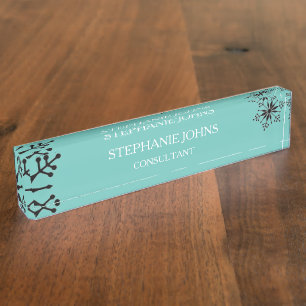Snowflakes Patterns Winter Christmas Teal Blue Nameplate