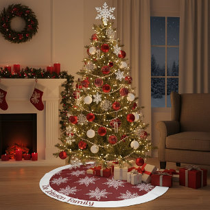 Snowflakes personalized family name brushed polyester tree skirt