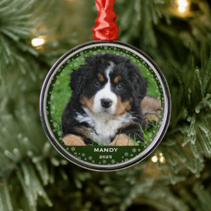 Snowflakes pet name photo christmas metal ornament