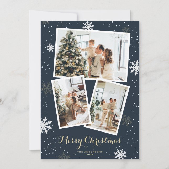 Snowflakes Photo Joyeuse carte de Noël (Devant)